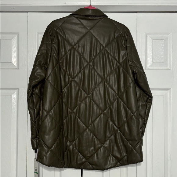 NWT Calvin Klein, olive green, faux, leather quilted jacket - Picture 4 of 5